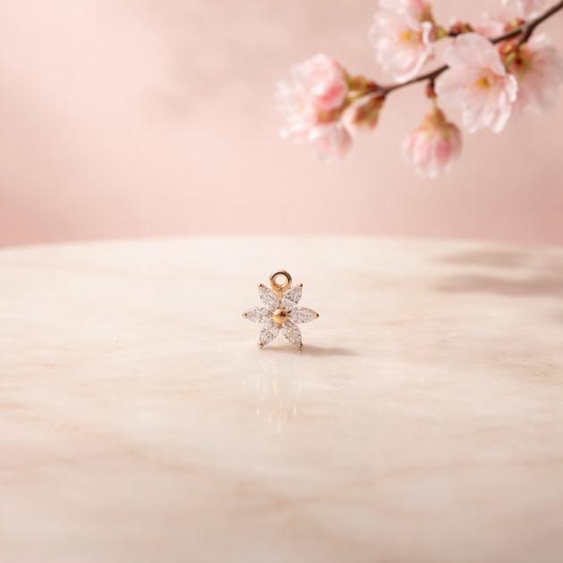 G23-DM22 - 14g G23 Titanium Anchor paired with a Surgical Steel Six‑Petal Flower Dermal Top (Pack of 6)