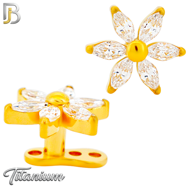 G23-DM22 - 14g G23 Titanium Anchor paired with a Surgical Steel Six‑Petal Flower Dermal Top (Pack of 6)
