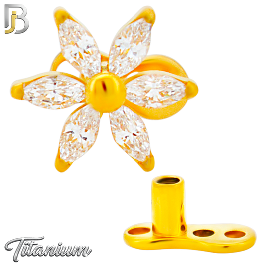 G23-DM22 - 14g G23 Titanium Anchor paired with a Surgical Steel Six‑Petal Flower Dermal Top (Pack of 6)