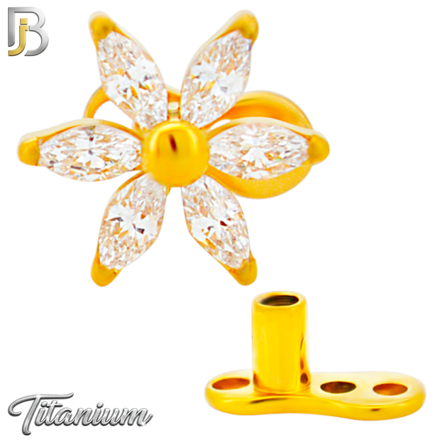 G23-DM22 - 14g G23 Titanium Anchor paired with a Surgical Steel Six‑Petal Flower Dermal Top (Pack of 6)