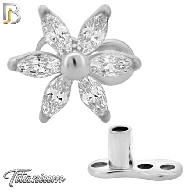 G23-DM22 - 14g G23 Titanium Anchor paired with a Surgical Steel Six‑Petal Flower Dermal Top (Pack of 6)