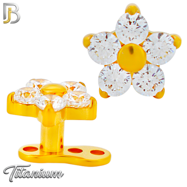 G23-DM23 - 14g G23 Titanium Anchor paired with a Surgical Steel Five‑Petal Flower Dermal Top (Pack of 6)