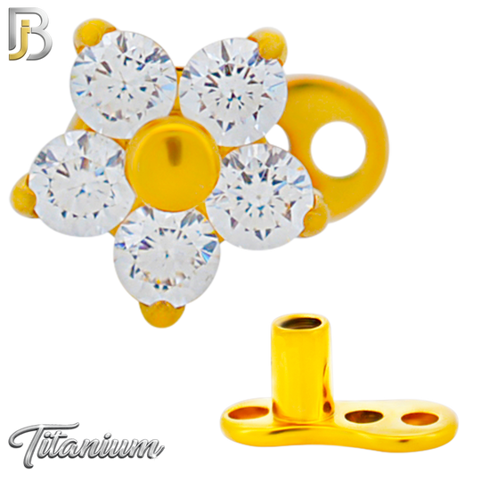 G23-DM23 - 14g G23 Titanium Anchor paired with a Surgical Steel Five‑Petal Flower Dermal Top (Pack of 6)
