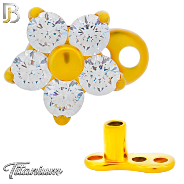 G23-DM23 - 14g G23 Titanium Anchor paired with a Surgical Steel Five‑Petal Flower Dermal Top (Pack of 6)