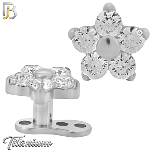 G23-DM23 - 14g G23 Titanium Anchor paired with a Surgical Steel Five‑Petal Flower Dermal Top (Pack of 6)