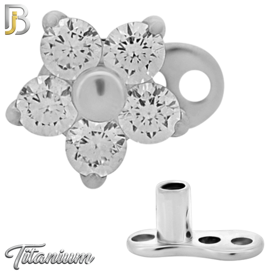 G23-DM23 - 14g G23 Titanium Anchor paired with a Surgical Steel Five‑Petal Flower Dermal Top (Pack of 6)