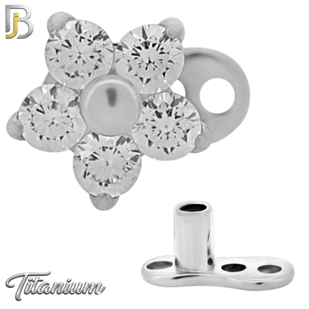 G23-DM23 - 14g G23 Titanium Anchor paired with a Surgical Steel Five‑Petal Flower Dermal Top (Pack of 6)