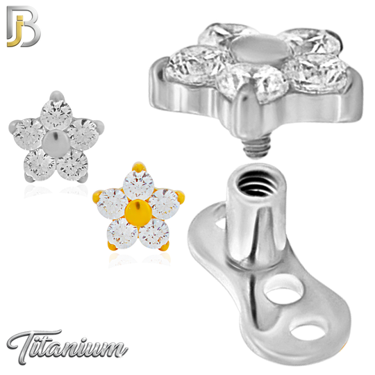 G23-DM23 - 14g G23 Titanium Anchor paired with a Surgical Steel Five‑Petal Flower Dermal Top (Pack of 6)