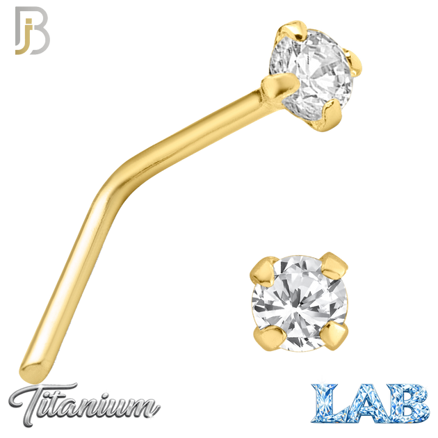 G23-NR10LG - G23 Titanium Gold Plated L-Shaped Nose Ring with Lab Diamond