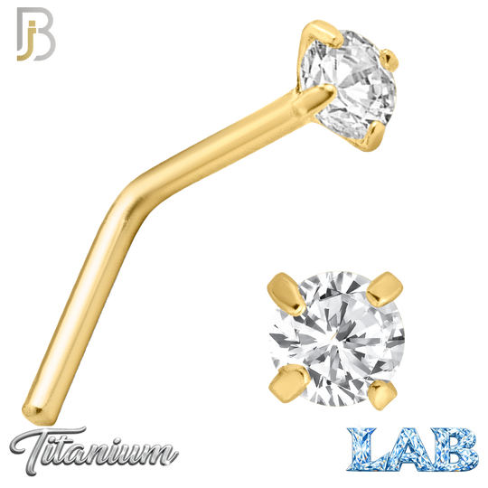 G23-NR10LG - G23 Titanium Gold Plated L-Shaped Nose Ring with Lab Diamond