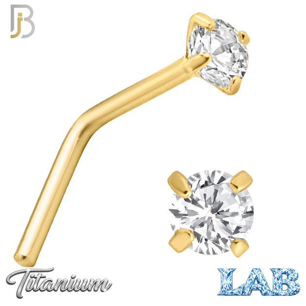 G23-NR10LG - G23 Titanium Gold Plated L-Shaped Nose Ring with Lab Diamond