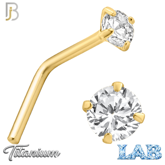 G23-NR10LG - G23 Titanium Gold Plated L-Shaped Nose Ring with Lab Diamond
