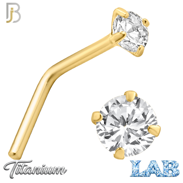G23-NR10LG - G23 Titanium Gold Plated L-Shaped Nose Ring with Lab Diamond
