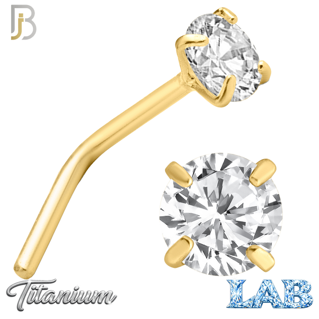 G23-NR10LG - G23 Titanium Gold Plated L-Shaped Nose Ring with Lab Diamond