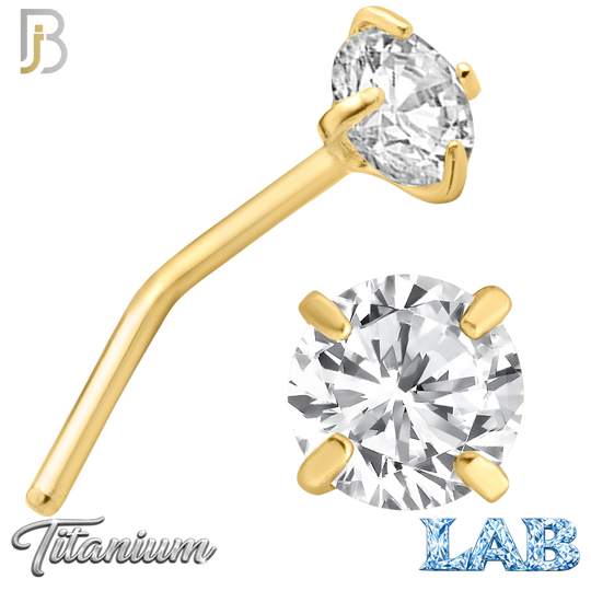 G23-NR10LG - G23 Titanium Gold Plated L-Shaped Nose Ring with Lab Diamond