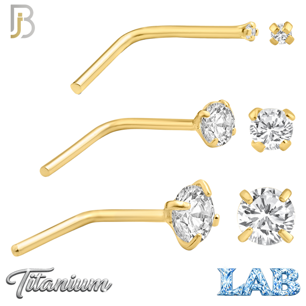 G23-NR10LG - G23 Titanium Gold Plated L-Shaped Nose Ring with Lab Diamond