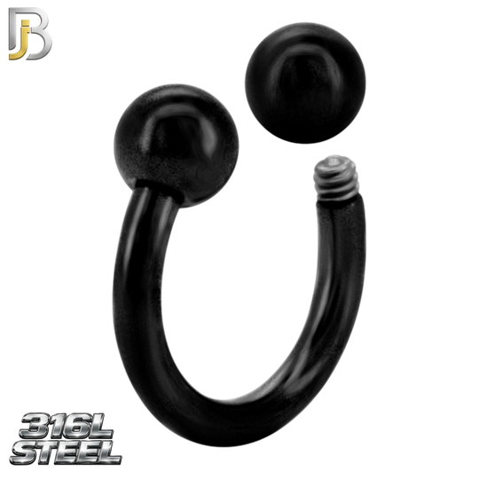 HS01K - 316L Surgical Steel Black Plated Horseshoe Screw Ball External Threaded (PACK OF 6)