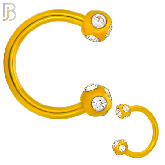 HS03G - 316L Surgical Steel Gold Plated Horseshoe with  Multi Zircon Screw Ball External Threaded (PACK OF 6)