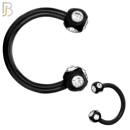 HS03K - 316L Surgical Steel Black Plated Horseshoe with  Multi Zircon Screw Ball External Threaded (PACK OF 6)