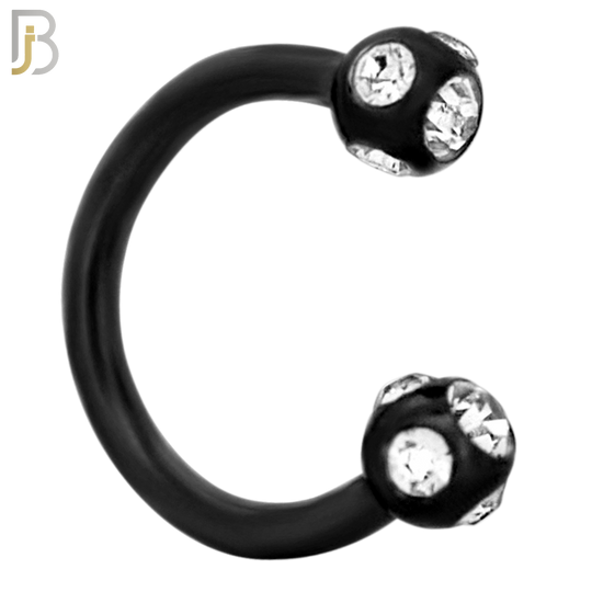 HS03K - 316L Surgical Steel Black Plated Horseshoe with  Multi Zircon Screw Ball External Threaded (PACK OF 6)