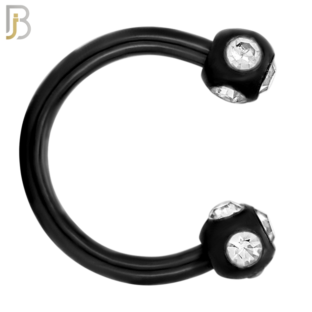 HS03K - 316L Surgical Steel Black Plated Horseshoe with  Multi Zircon Screw Ball External Threaded (PACK OF 6)