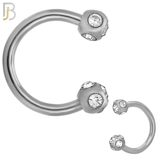 HS03S - 316L Surgical Steel Horseshoe with  Multi Zircon Screw Ball External Threaded (PACK OF 6)