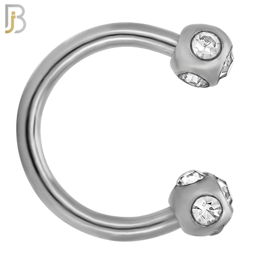 HS03S - 316L Surgical Steel Horseshoe with  Multi Zircon Screw Ball External Threaded (PACK OF 6)