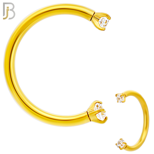 HS06G - 18KT Gold Plated 316L Surgical Steel Horseshoe with Prong Setting Zircon Internally Threaded Circular Barbell (PACK OF 6)
