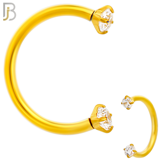 HS06G - 18KT Gold Plated 316L Surgical Steel Horseshoe with Prong Setting Zircon Internally Threaded Circular Barbell (PACK OF 6)