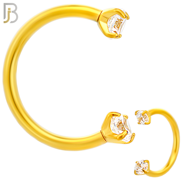 HS06G - 18KT Gold Plated 316L Surgical Steel Horseshoe with Prong Setting Zircon Internally Threaded Circular Barbell (PACK OF 6)