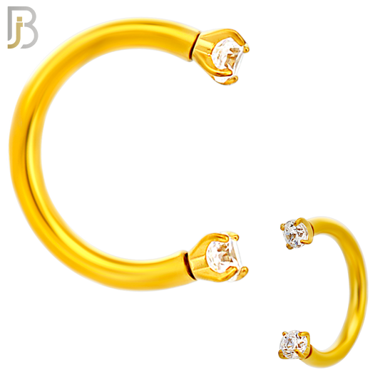 HS06G - 18KT Gold Plated 316L Surgical Steel Horseshoe with Prong Setting Zircon Internally Threaded Circular Barbell (PACK OF 6)