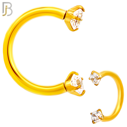 HS06G - 18KT Gold Plated 316L Surgical Steel Horseshoe with Prong Setting Zircon Internally Threaded Circular Barbell (PACK OF 6)