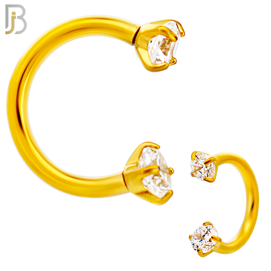 HS06G - 18KT Gold Plated 316L Surgical Steel Horseshoe with Prong Setting Zircon Internally Threaded Circular Barbell (PACK OF 6)