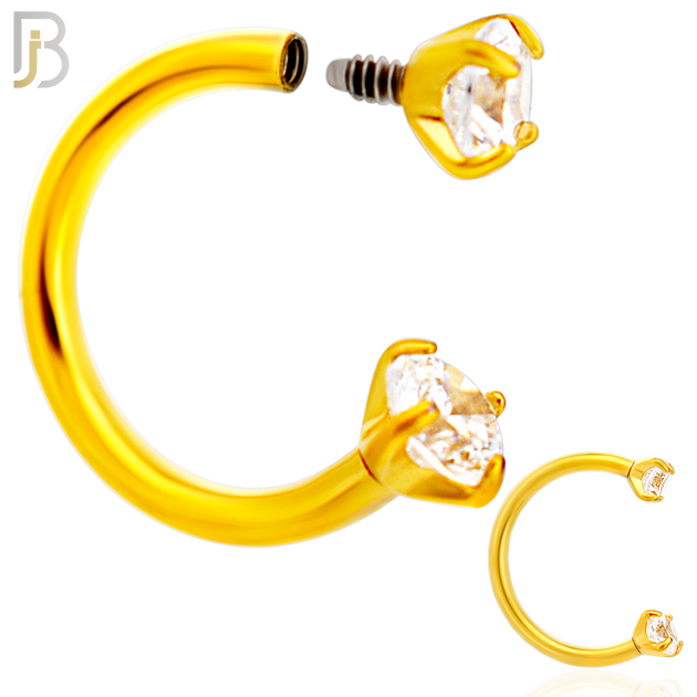 HS06G - 18KT Gold Plated 316L Surgical Steel Horseshoe with Prong Setting Zircon Internally Threaded Circular Barbell (PACK OF 6)