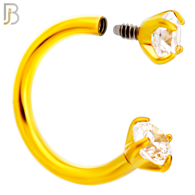 HS06G - 18KT Gold Plated 316L Surgical Steel Horseshoe with Prong Setting Zircon Internally Threaded Circular Barbell (PACK OF 6)
