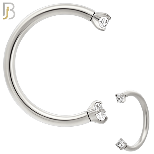 HS06S - 316L Surgical Steel Horseshoe with Prong Setting Zircon Internally Threaded Circular Barbell (PACK OF 6)