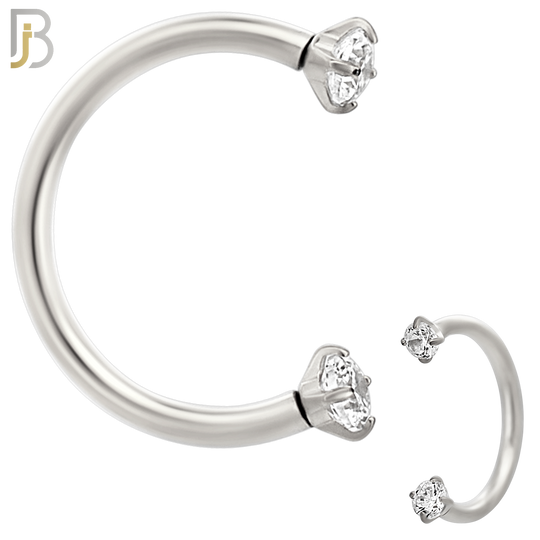 HS06S - 316L Surgical Steel Horseshoe with Prong Setting Zircon Internally Threaded Circular Barbell (PACK OF 6)