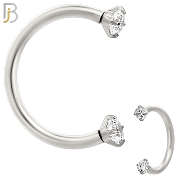 HS06S - 316L Surgical Steel Horseshoe with Prong Setting Zircon Internally Threaded Circular Barbell (PACK OF 6)