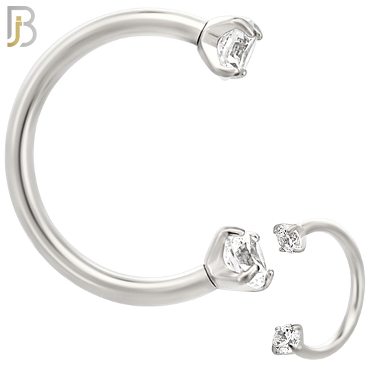 HS06S - 316L Surgical Steel Horseshoe with Prong Setting Zircon Internally Threaded Circular Barbell (PACK OF 6)