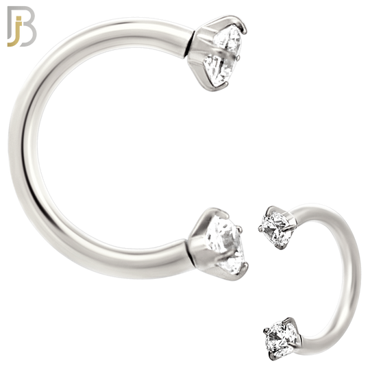 HS06S - 316L Surgical Steel Horseshoe with Prong Setting Zircon Internally Threaded Circular Barbell (PACK OF 6)