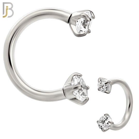 HS06S - 316L Surgical Steel Horseshoe with Prong Setting Zircon Internally Threaded Circular Barbell (PACK OF 6)