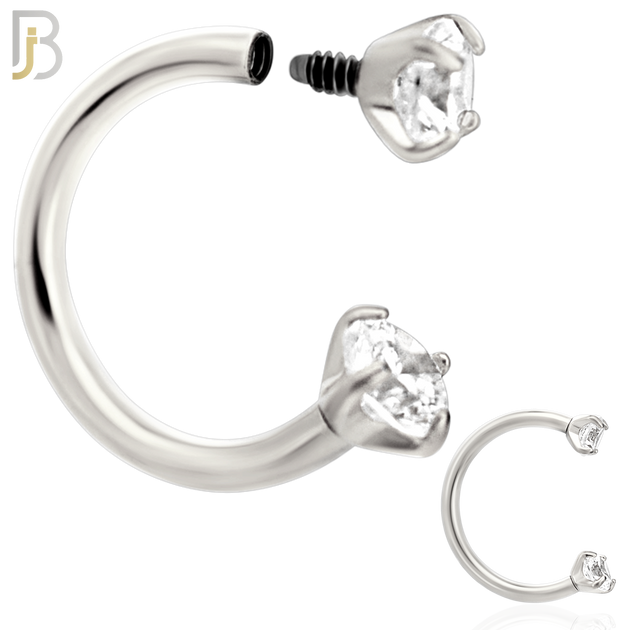 HS06S - 316L Surgical Steel Horseshoe with Prong Setting Zircon Internally Threaded Circular Barbell (PACK OF 6)