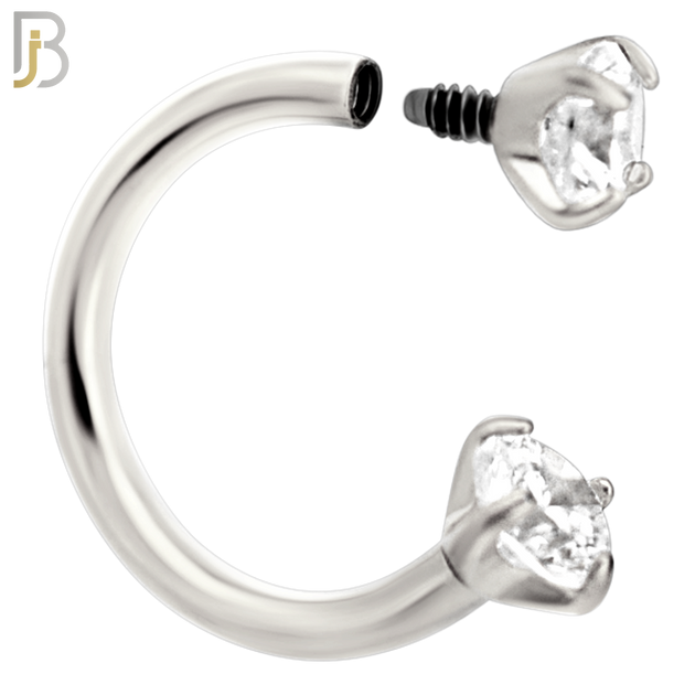 HS06S - 316L Surgical Steel Horseshoe with Prong Setting Zircon Internally Threaded Circular Barbell (PACK OF 6)