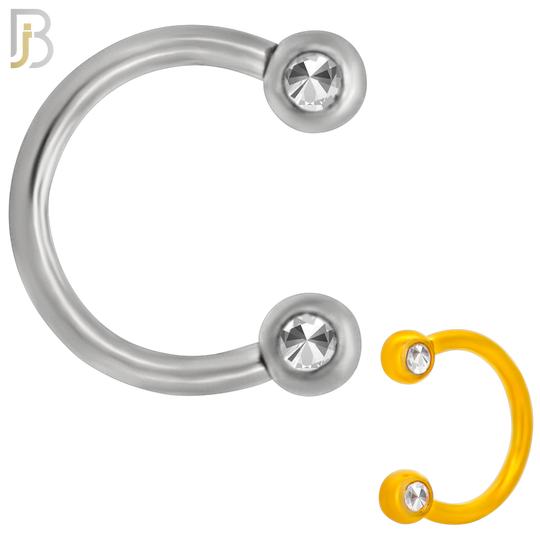 HS08 - 316L Surgical Steel 16g Horseshoe with Double Front Facing Gem Screw Ball External Threaded (Pack of 6)