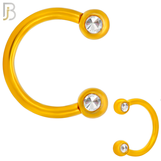 HS08 - 316L Surgical Steel 16g Horseshoe with Double Front Facing Gem Screw Ball External Threaded (Pack of 6)