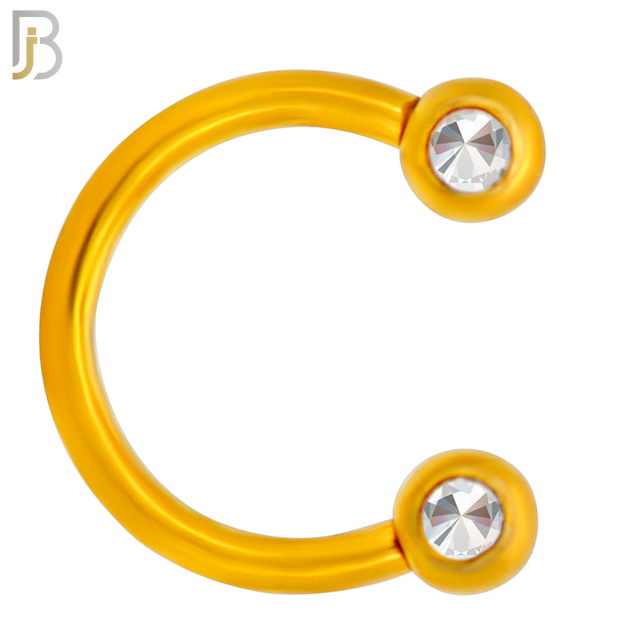 HS08 - 316L Surgical Steel 16g Horseshoe with Double Front Facing Gem Screw Ball External Threaded (Pack of 6)