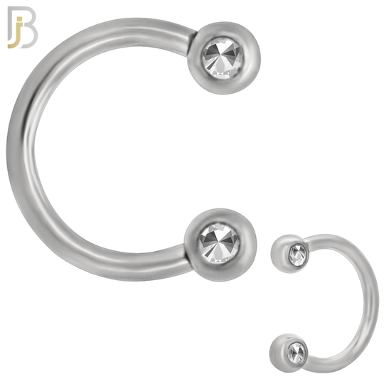 HS08 - 316L Surgical Steel 16g Horseshoe with Double Front Facing Gem Screw Ball External Threaded (Pack of 6)