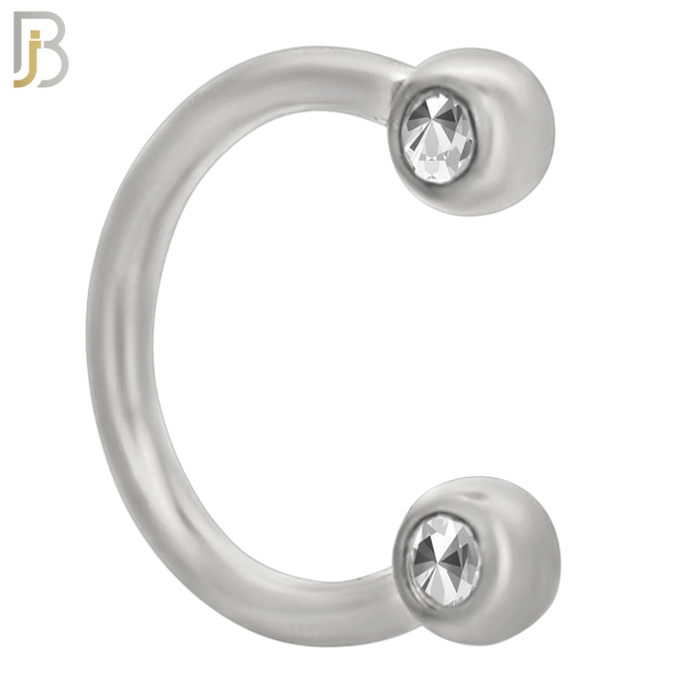HS08 - 316L Surgical Steel 16g Horseshoe with Double Front Facing Gem Screw Ball External Threaded (Pack of 6)