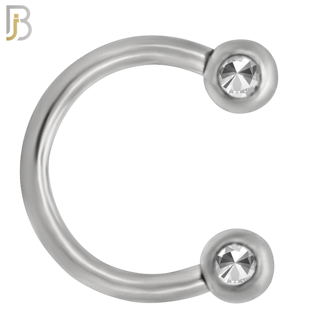 HS08 - 316L Surgical Steel 16g Horseshoe with Double Front Facing Gem Screw Ball External Threaded (Pack of 6)