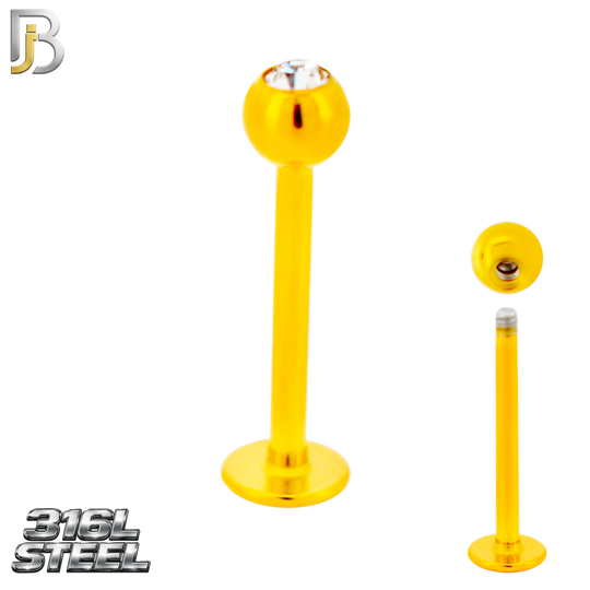 LB06GC - Gold Plated 316L Surgical Steel Labret Screw Ball with CZ External Threaded (PACK OF 6)